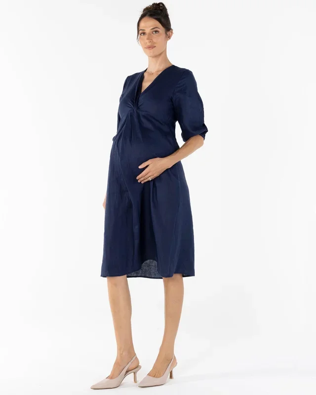 Elea Navy Work Dress in Linen