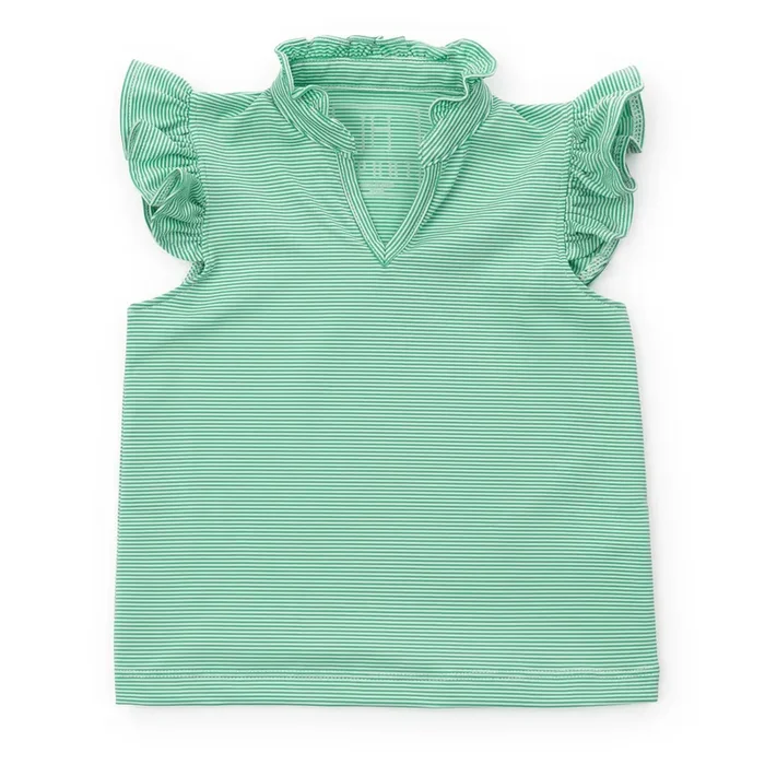 Ellie Girls’ Sleeveless Performance Top By Lh Sport – Green Stripes
