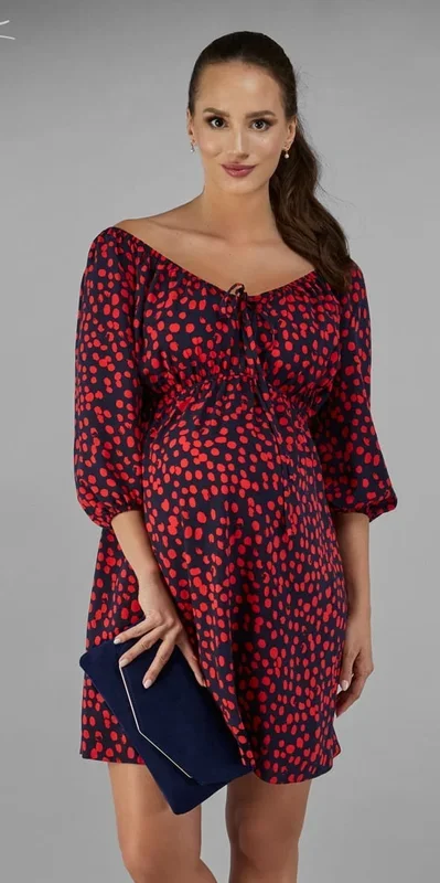 Elpasa Maternity & Nursing Red and Navy Dress Nuria