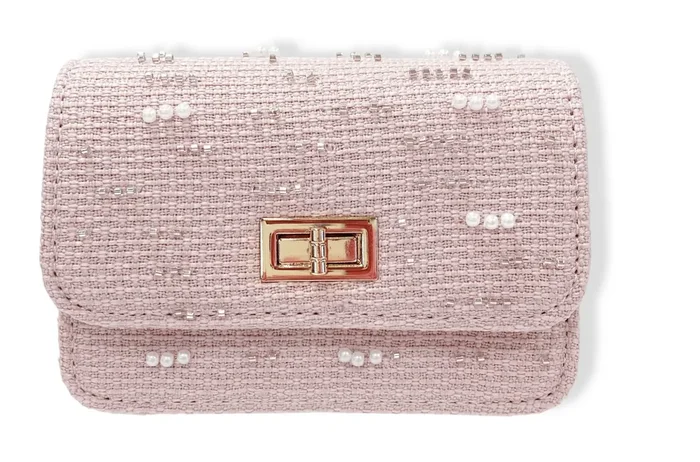 Embellished Tweed Purse | Pink