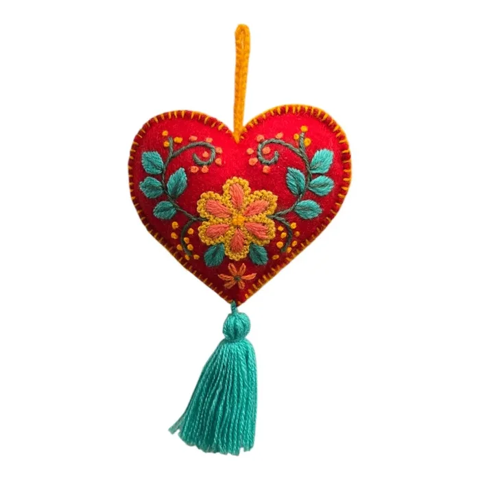 Embroidered Heart Sachet, Red