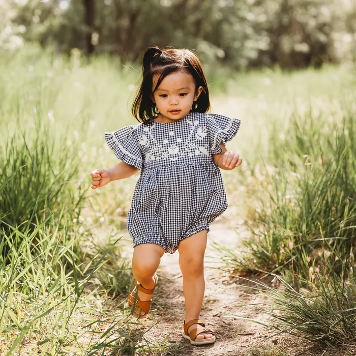 Embroidered Yoke Eith Ruffle Sleeves Romper
