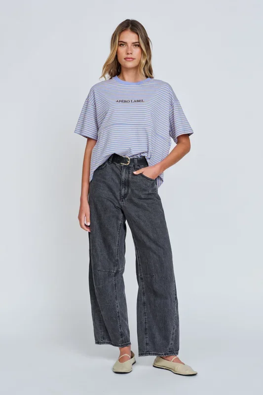 Era Drop-Shoulder Cropped Tee – Blue / Beige