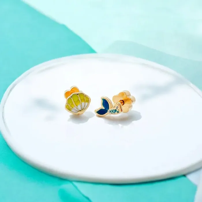 Ethic Goods Mermaid Tail & Shell Tiny Stud Earring