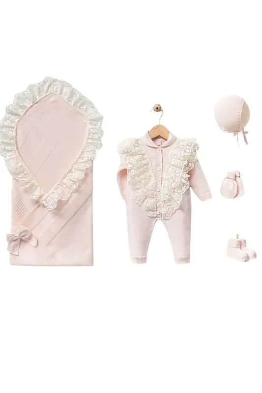Eva Pink Newborn Knitwear Coming Home Set (5 Pcs)