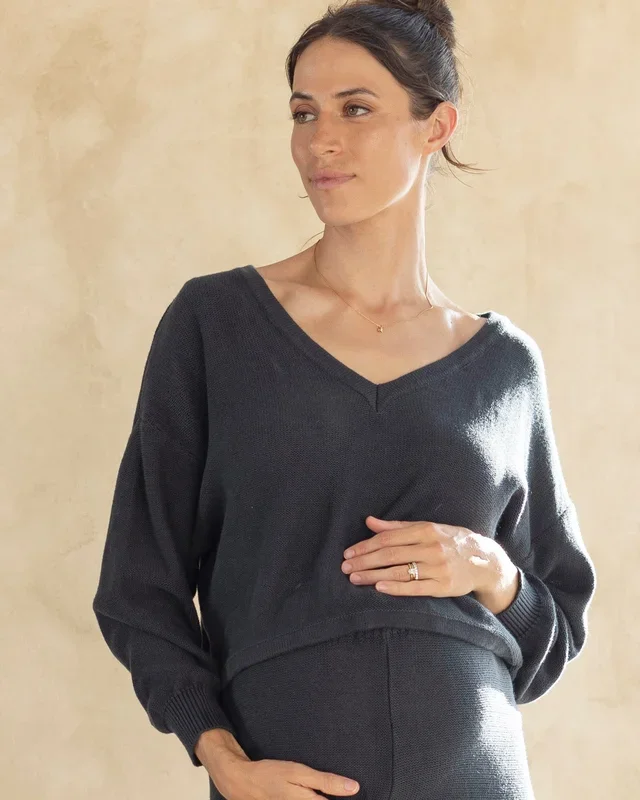 Evelyn Cotton Knit Jumper in Slate Grey