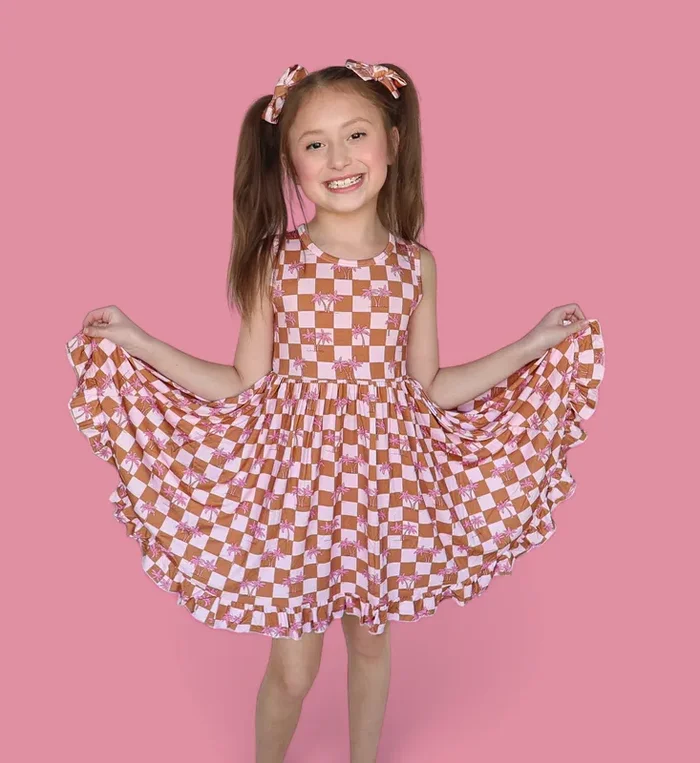 Exclusive Sunset Beach Checkers Tank Dream Ruffle Dress