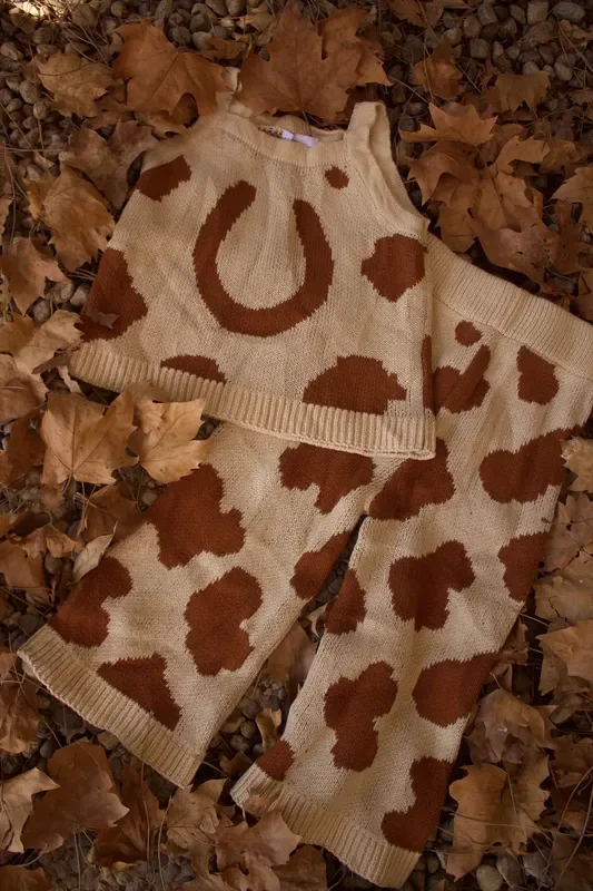 Fall Two-piece Knit Horse Shoe Toddler Girls Western Autumn Fashion