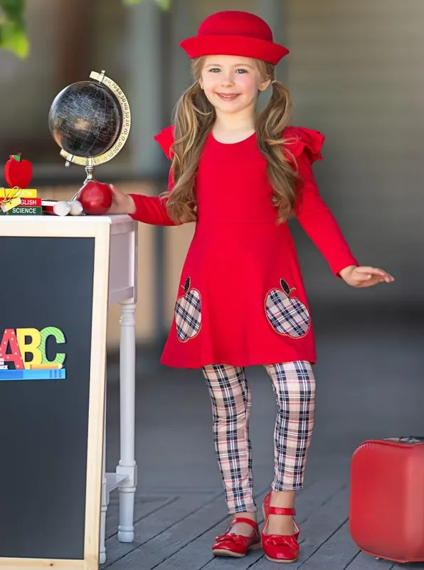 Fashion Class Apple Peplum Tunic and Plaid Legging Set
