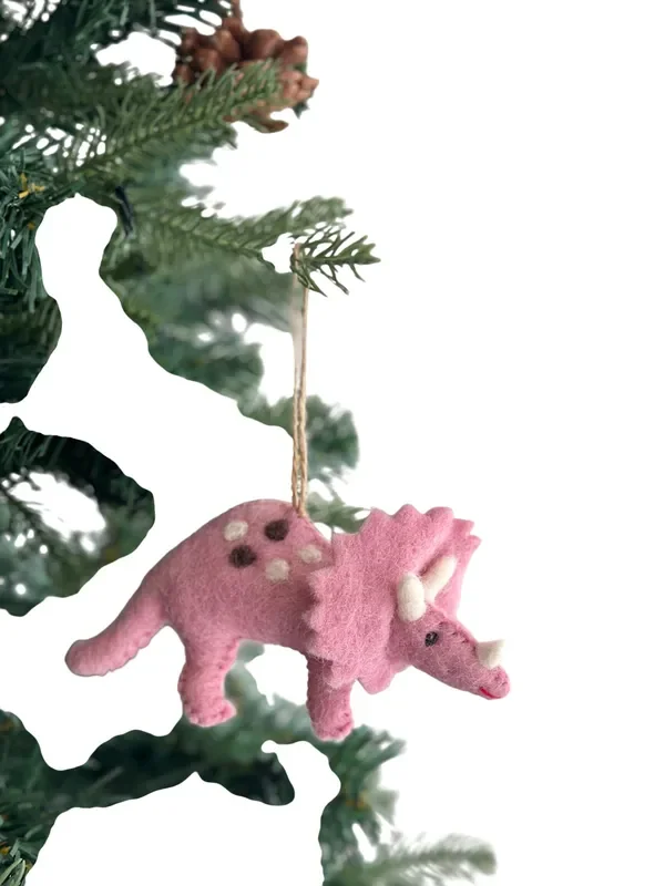Felt Dinosaur Ornament – Pink Triceratops