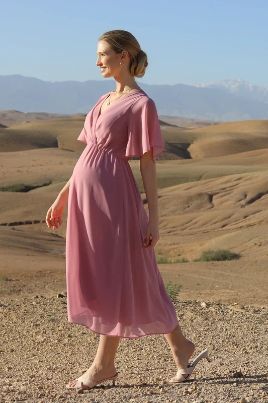 Festive maternity dress with flutter sleeves