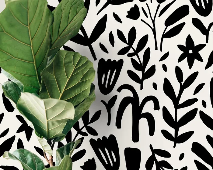 Floral Wallpaper Featuring Bold Cutout Florals In Black And White – D370