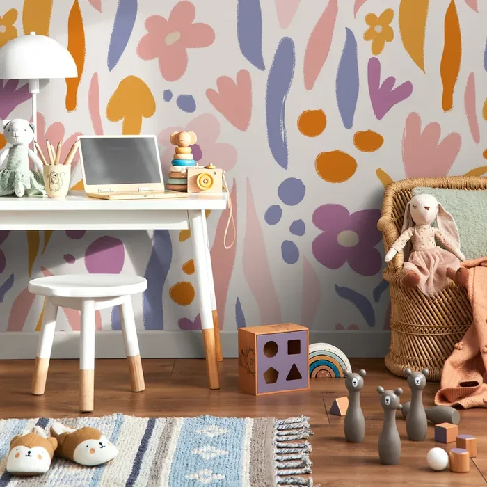 Floral Wallpaper With Abstract Brushstrokes In Pink, Purple, And Orange – As2-c479