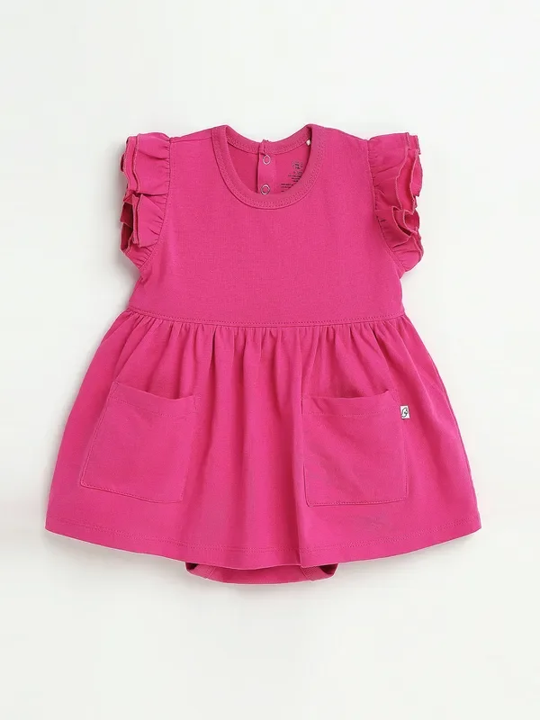 Fuchsia Prayer Pocket Short Sleeve Twirl Dress Bodysuit Cotton