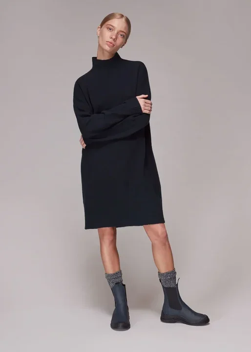 Funnel Neck Knit Dress – Navy