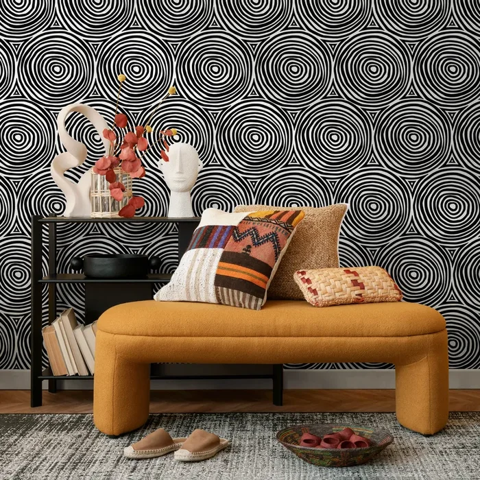 Geometric Wallpaper Featuring Concentric Circles In Black And White – B710