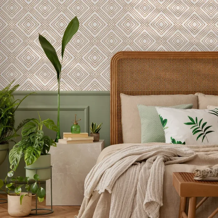 Geometric Wallpaper With A Dashed Diamond Pattern In Beige – C590