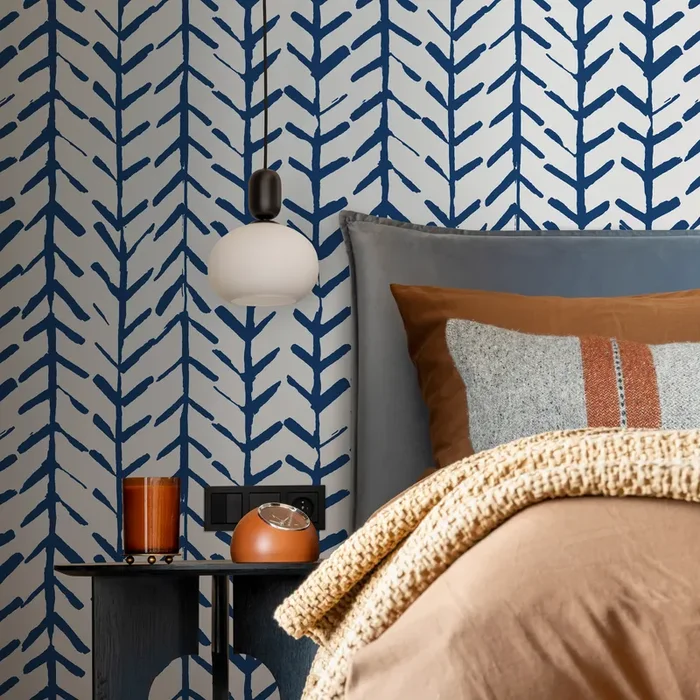 Geometric Wallpaper With A Hand-drawn Arrow Motif In Navy Blue And Gray – B658