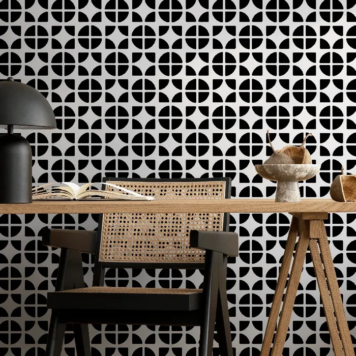 Geometric Wallpaper With A Quarter-circle Tile Motif In Black And White – B693