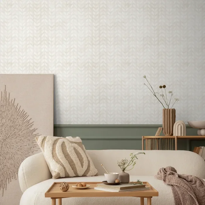 Geometric Wallpaper With A Subtle Chevron Motif In Beige And Off-white – A293