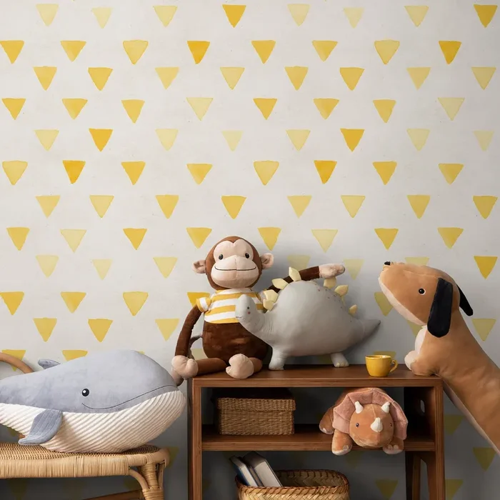 Geometric Wallpaper With A Watercolor Triangle Motif In Yellow – A076