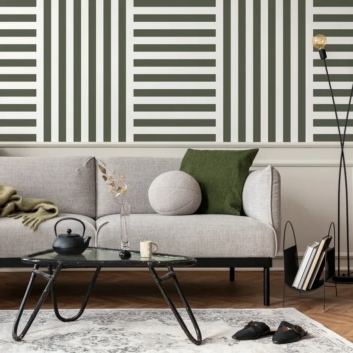 Geometric Wallpaper With Alternating Block Stripes In Olive Green – D735