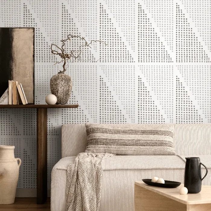 Geometric Wallpaper With Dotted Triangles In Shades Of Gray – C970