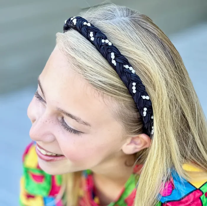 Girl’s Black Braided Pearl Headband