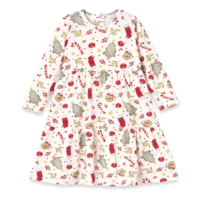 Girls’ Christmas Dress – Bamboo Holiday Tiered Twirl Dress – Noel