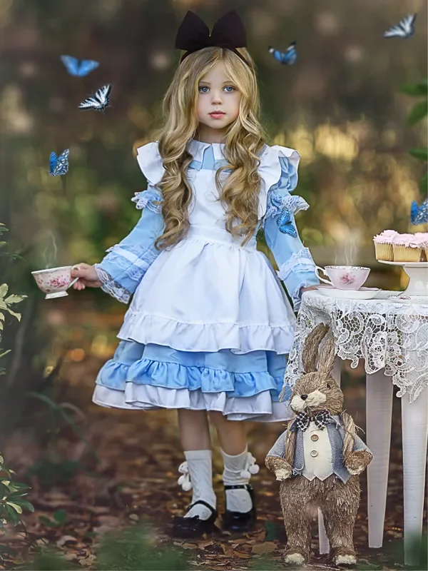 Girls Enchanted Alice Ruffled 3-Piece Costume Dress