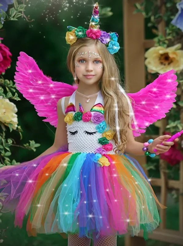 Girls Unicorn of Light LED Tutu Costume Dress with Headband