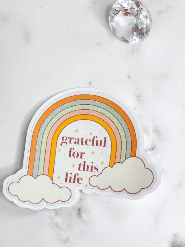 Grateful For This Life Boho Rainbow Sticker