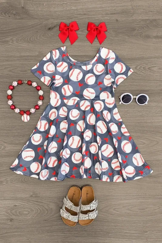 Gray Baseball Hearts Dress