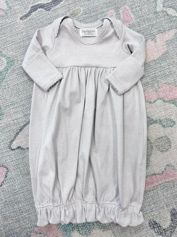 Gray Mini Stripe Lap Shoulder Gown with Blue Trim