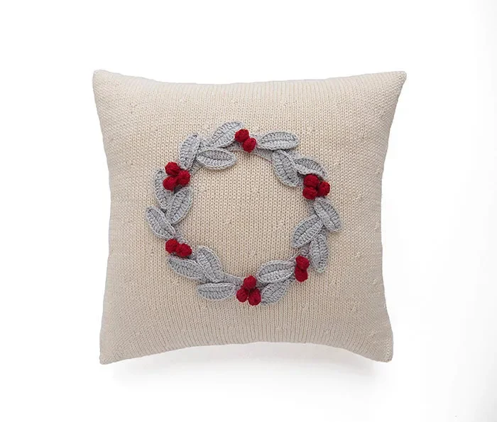 Grey Wreath With Berries 10 ” Pillow, Ecru
