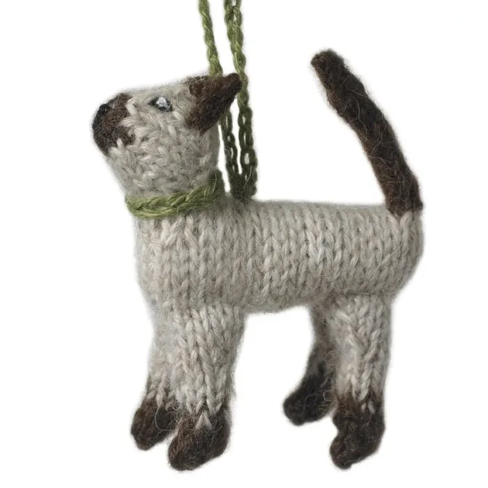 Hand Knit Alpaca Wool Christmas Ornament – Siamese Cat