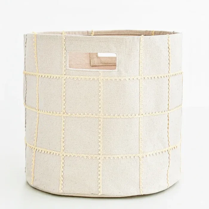 Handmade Canvas Storage Basket Mesh Lace -oat
