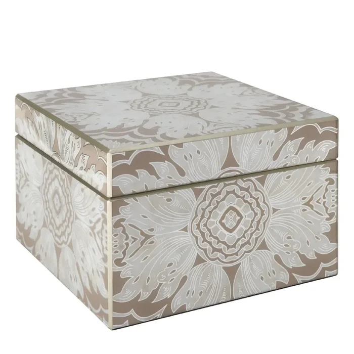 Handmade Reverse Painted Mirror Square Box Beige – Medium