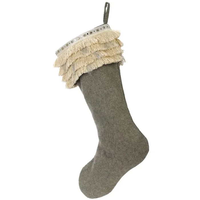 Handmade Wool Christmas Stocking – Fringe Gray