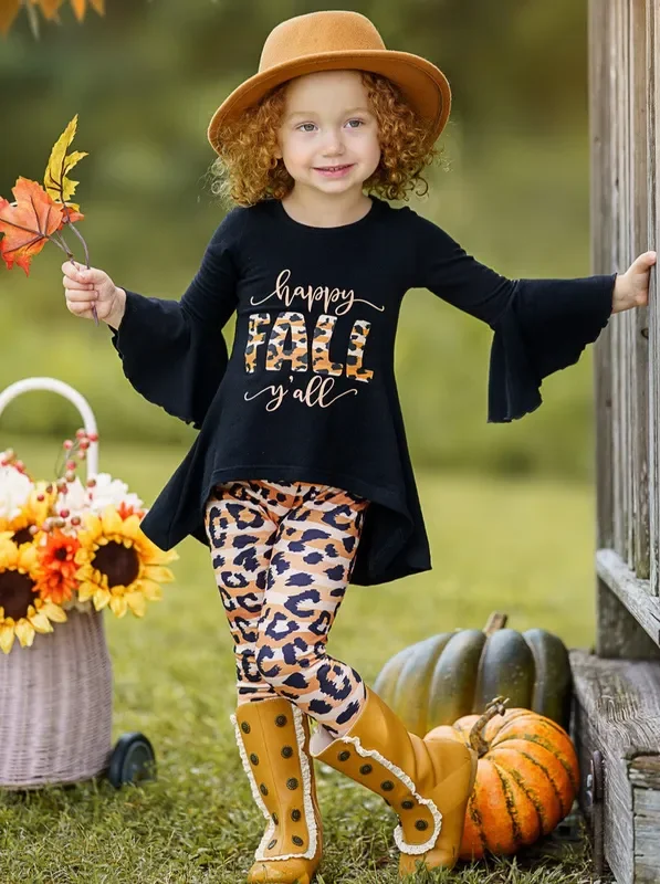 Happy Fall Y’all Stripes and Leopard Print Legging Set