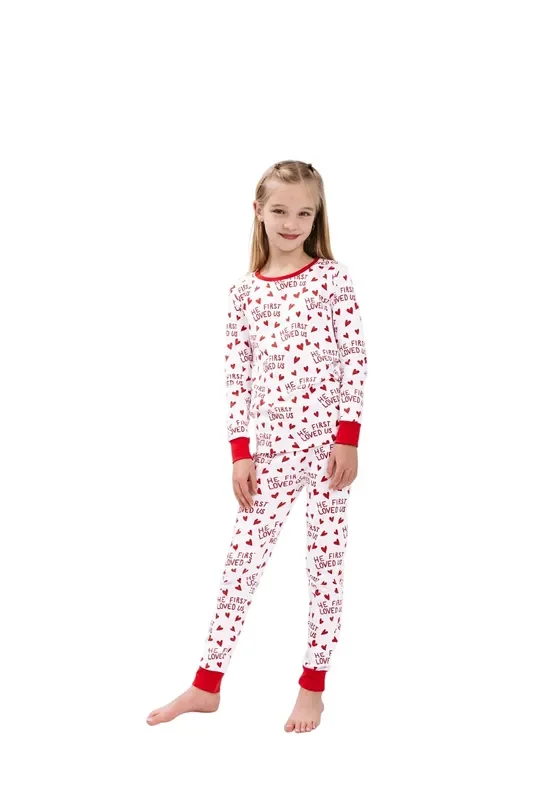 He First Loved Us Red Pj Long Sleeve Set Cotton