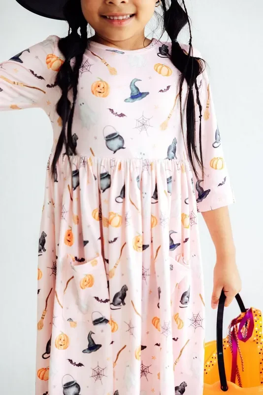 Hey Boo 3/4 Sleeve Pocket Twirl Dress