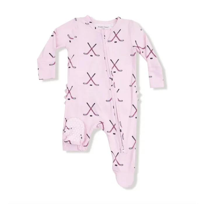 Hockey Pink 2 Way Zipper Ruffle Back Footie