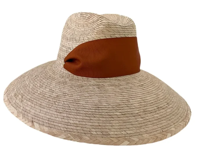 Hollyhock Sun Hat – Wide & Short Rust/burnt Orange Grosgrain Ribbon