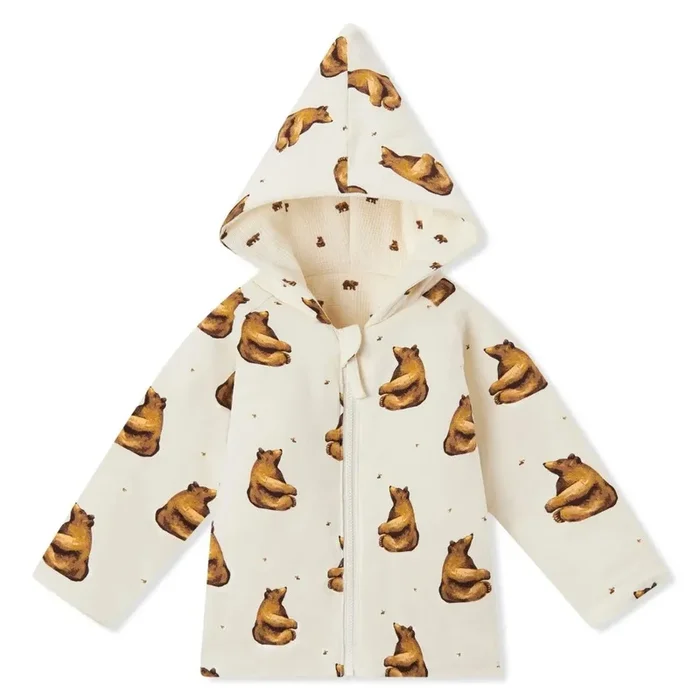 Honey Bear Reversible Waffle Knit Hooded Jacket