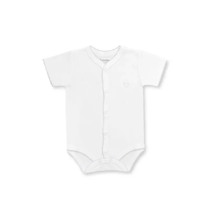 Honey Logo Short Sleeve Bodysuit, White & Grey