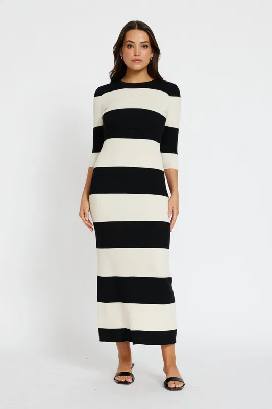 Hunter Stripe Knit Panel Dress – Black / Cream