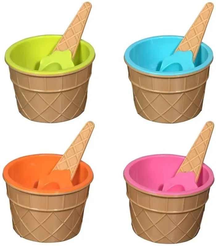 Ice Cream Bowls And Spoons – 2 Orange 2 Pink 2 Light Green 2 Sky Blue