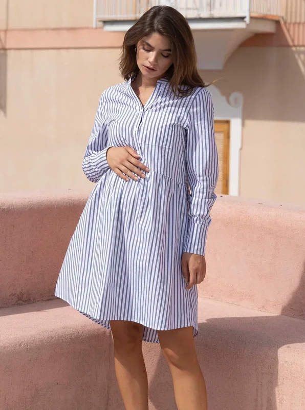 Iris Navy Stripes Cotton Maternity & Nursing Dress