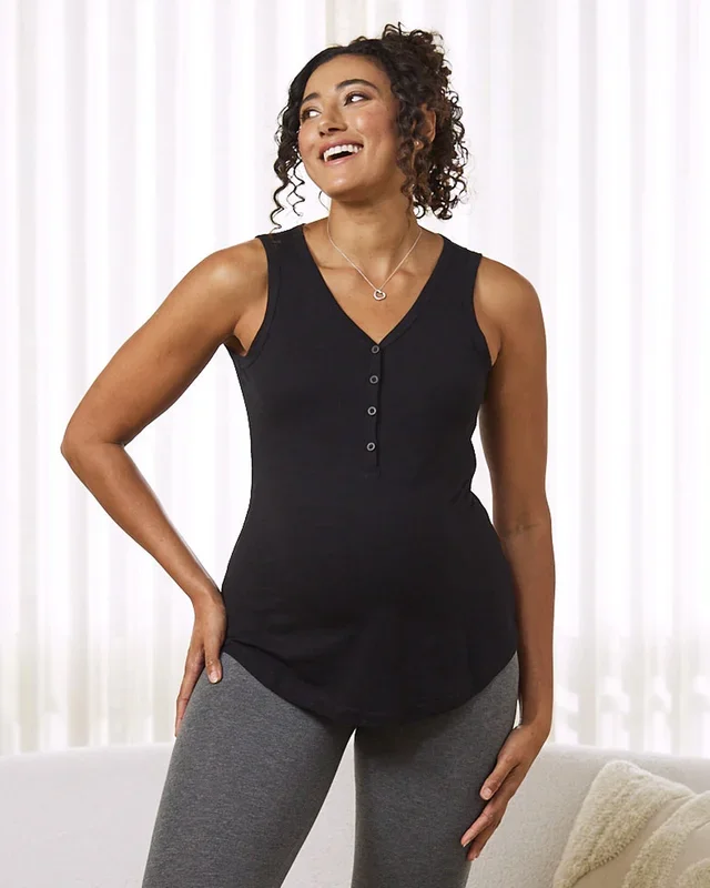 Ivy Maternity Cotton Singlet – Black